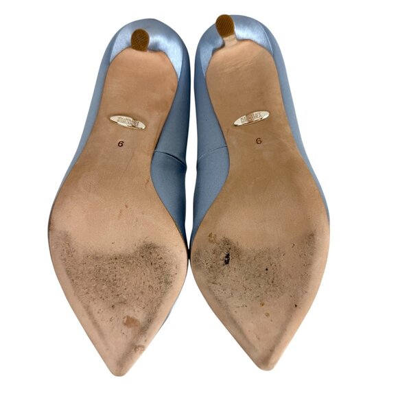 Badgley Mischka Pumps Size 9 Blue Satin Cher Crystal Buckle Pointed Toe Heels - Picture 7 of 10